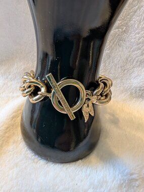 Victoria’s Secret Gold-Tone Chunky Curb Link Bracelet - Pavé Crystal Toggle